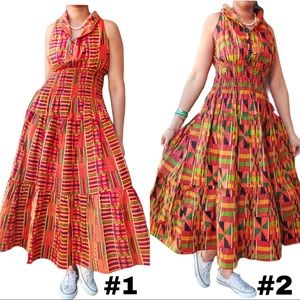 African Kente Long Dress With Scarf Kente Print